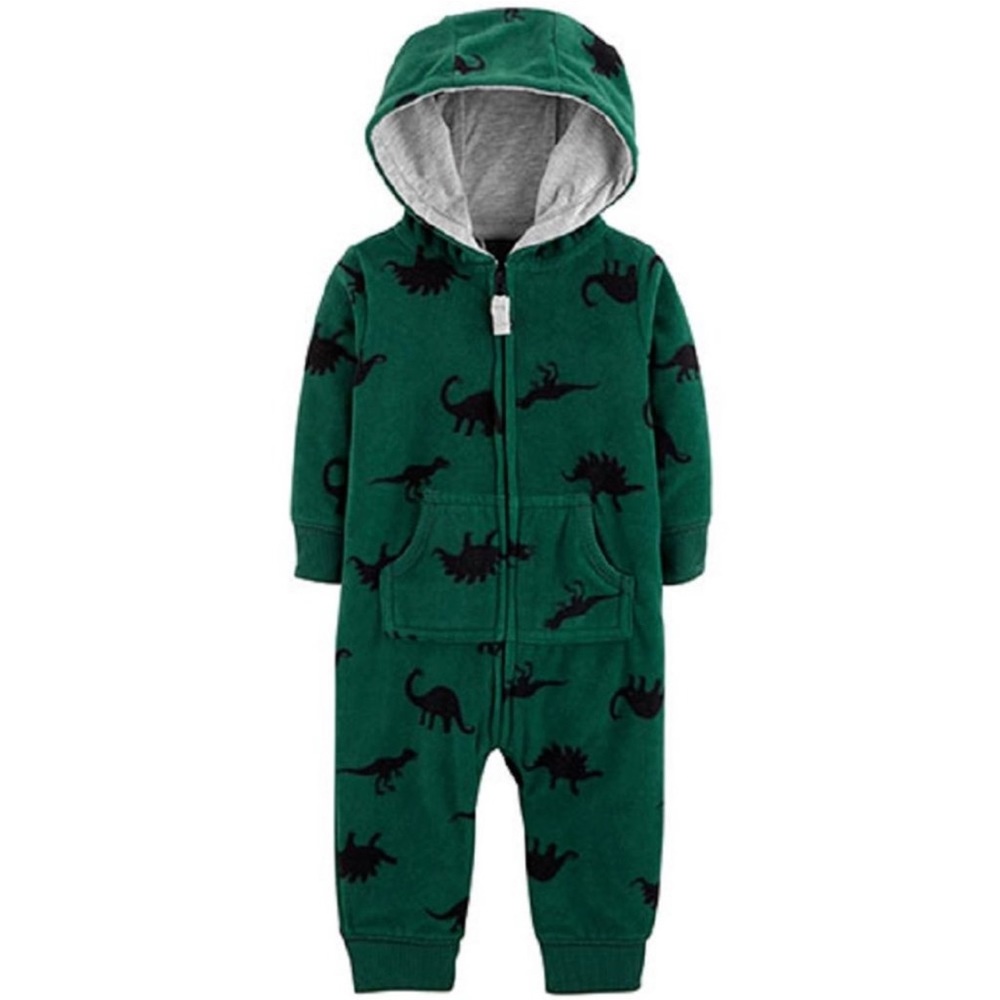 Carters Boys/Girls Hooded Dinosaur-Print Fleece Coverall | size 3 Months